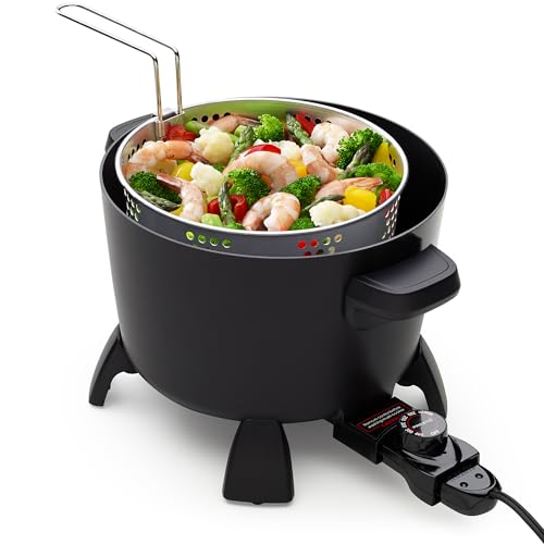 Presto 8-Quart Big Kettle, Steamer and Deep Fryer Multi-Cooker, Black Presto