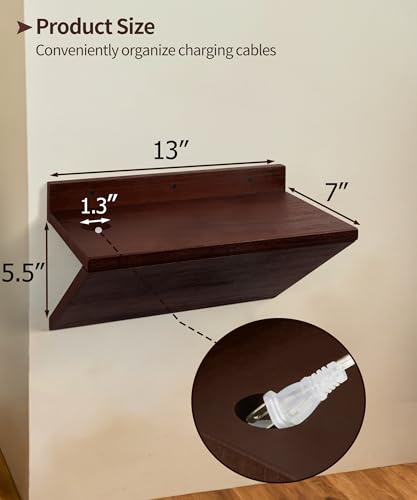 Sivapleso Modern Floating Nightstand Wooden Hanging Bedside Table with Cable Hole Small Wall Mounted Night Stand Shelf Organizer for Bedroom Livingroom 13 Inch Wide 7 Inch Deep Sivapleso