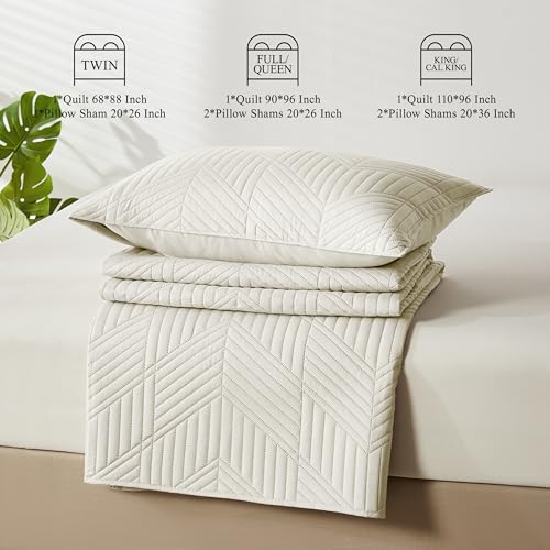 Davulos King/Cal King Quilt Set in Cream, Soft Reversible Microfiber Bedspread for All-Season Use in Bedroom or Dorm, Lightweight Modern Geometric Coverlet (1 Quilt, 2 Pillow Shams) Davulos