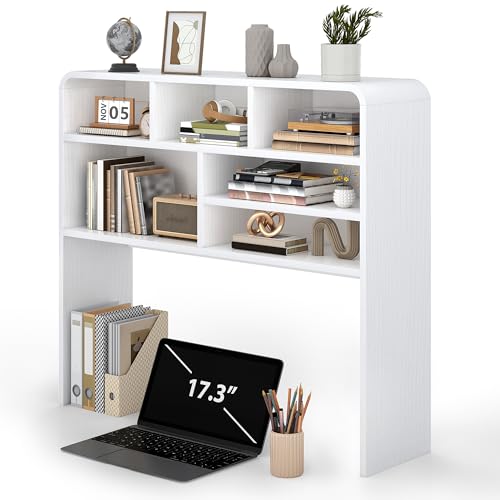 Homiflex 5-Tier Desk Shelf, 37.4''W Desktop Bookshelf for Computer Monitor, Desktop Organizer Shelf Storage Rack with 6 Cubbies, 5-Level Desk Hutch Display Rack for Home, Office, Dorm, Vanity, White Homiflex
