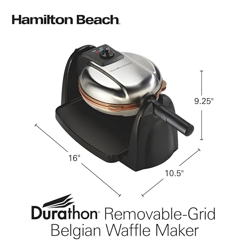 Hamilton Beach Belgian Waffle Maker with Removable PFAS-Free Durathon Nonstick Coated Plates, Easy Flip, Ceramic Grids, Black (26031) Hamilton Beach