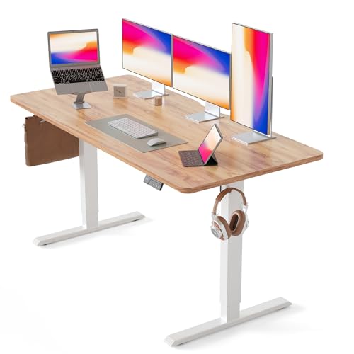 CubiCubi 63 x 28 Large Standing Desk, Height Adjustable Electric Computer Desk, 28" Deep Desktop, Sit Stand up Home Office Workstations with 4 Preset Heights, Light Rustic CubiCubi