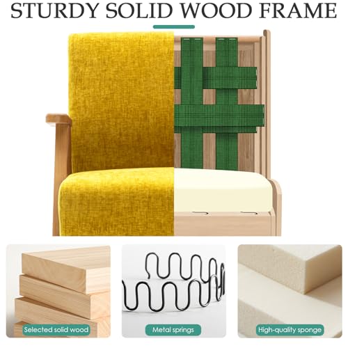Home Accent Chair Mid Century Modern Accent Chair with Wood Frame, Lounge Upholstered Armchair, Reading Chair, Sturdy Base,For Living Room, Bedroom,Office,Comfy Guest Waiting Room Chairs,Yellow TXIWVER