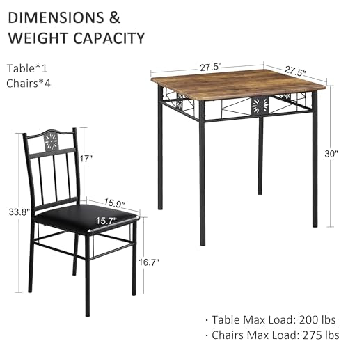 VECELO 3-Piece Small Kitchen Dining Table Set for 2, PU Padded Chairs, Retro Brown VECELO