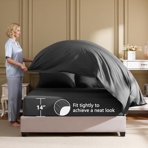 HIMEET Queen Comforter Set - 7 Pieces Bed in a Bag Queen Size, Luxury Comforter Set with Sheets for All Season, Bed Set with Comforter, Flat Sheet, Fitted Sheet, Pillowcases & Shams, Dark Grey HIMEET