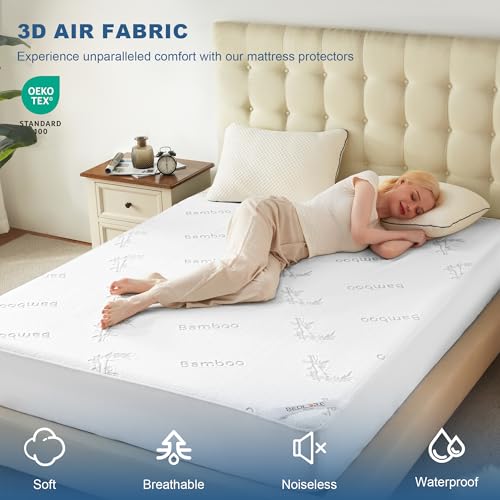 BEDLORE Full Size Waterproof Mattress Protector Viscose Derived from Bamboo, Soft Mattress Cover Fitted with Deep Pocket 6"-15", Breathable Noiseless Mattress Pad, Machine Washable(White) BEDLORE