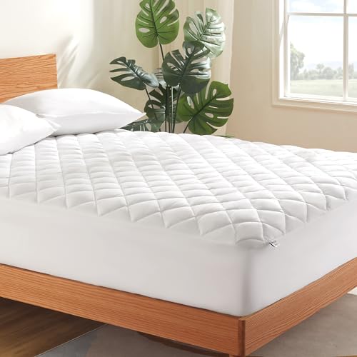 SLEEP ZONE Mattress Cover Queen Size Bed, Quilted Fitted Mattress Pad, Deep Pocket Mattress Protector Stretches up to 21 inches, Pillowtop Breathable Mattress Topper (White, 60x80) SLEEP ZONE