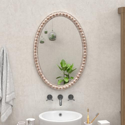COZAYH Distressed Wood Frame Accent Mirror, Rustic Farmhouse Style Decorative Wall Mirror (Oval) COZAYH