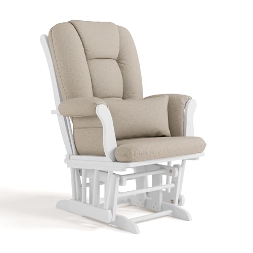 Storkcraft Tuscany Custom Glider and Ottoman with Free Lumbar Pillow (White/Taupe Swirl) - Cleanable Upholstered Comfort Rocking Nursery Chair with Ottoman Storkcraft