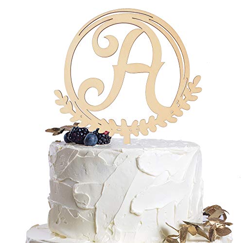LINGTEER Personalized Inital Letter A Wooden Cake Topper Perfect for Birthday Rustic Wedding Anniversary Party Keepsake Decoration LINGTEER