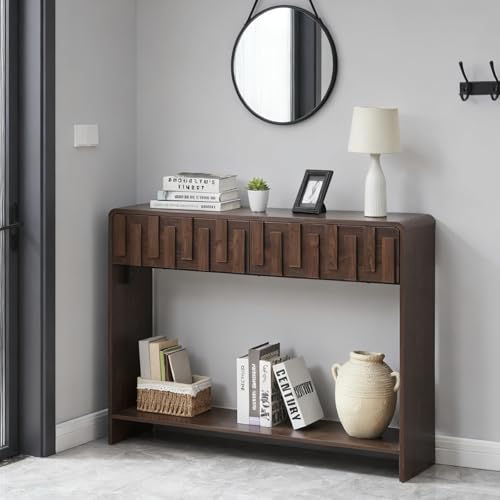 VAXZOFI Console Sofa Table with 2 Drawers, 43-Inch Mid-Century Narrow Entryway Tables with Storage Shelf, Farmhouse Hallway Accent Tables Behind Couch Table for Living Room, Walnut VAXZOFI