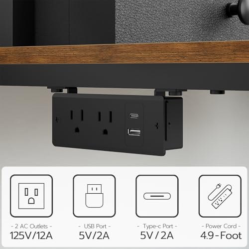 YATINEY Computer Desk with Hutch and Drawers, Home Office Desk with Power Outlets, Gaming Desk with Monitor Stand and Wheels, for Living Room, Home Office, Rustic Brown DN02UBR YATINEY