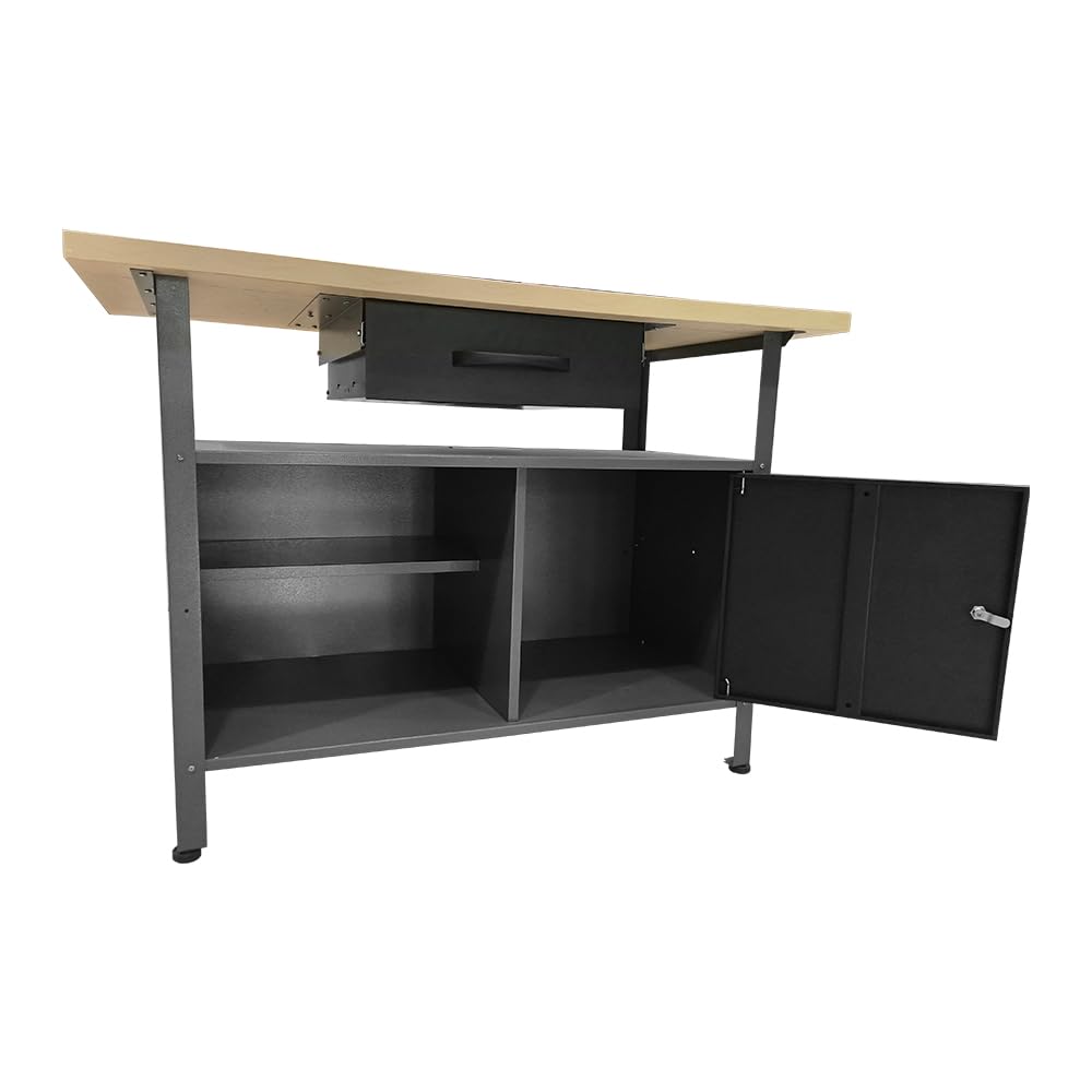 JZD Metal Storage Garage Workbench with Drawer, Wood Worktop, Steel Chest 47.2 x 23.6 x 32.3 Inches JZD