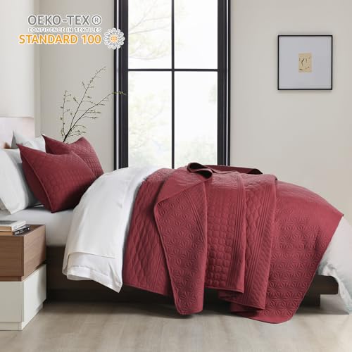 HORIMOTE HOME Burgundy Red Twin Size Quilt Set - Soft Microfiber Bedspread with 1 Sham, Lightweight & All-Season Geometric Coverlet for Cozy Bedding HORIMOTE HOME