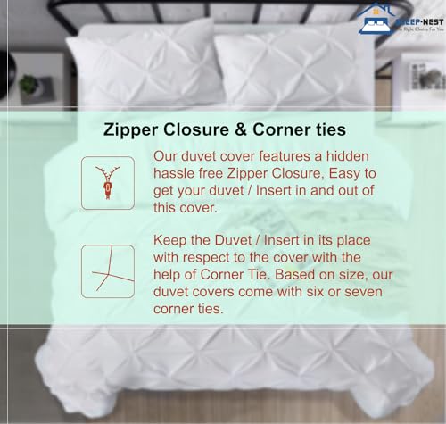 SLEEP-NEST Luxurious Pinch Pleated Duvet Cover Set King Size 104" x 90" - 100% Egyptian Cotton Long Staple Duvet Cover Set with Zipper Closure & Corner Tie Breathable Cover - Pinch White SLEEP-NEST