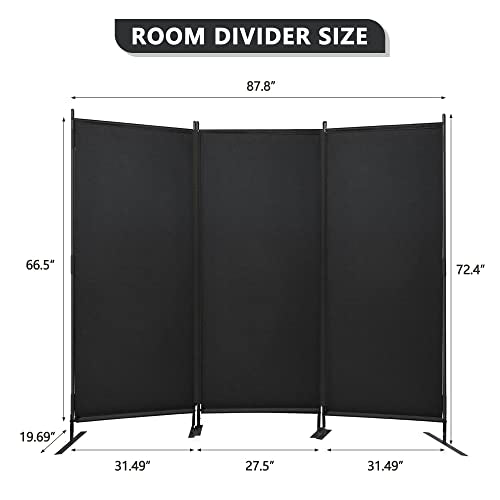 JAXPETY Room Divider Panel 6Ft Privacy Screen Wall Dividers for Room Separation Flexible Partition Folding Portable Room Partition for Office 88" W x 73" H, Black JAXPETY