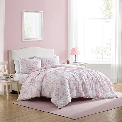 Laura Ashley - Twin XL Comforter Set, Reversible Cotton Bedding for Year Round Use, 2 Piece Coquette Bed Set with Matching Pillowcase (Delphine Mauve Pink) Laura Ashley