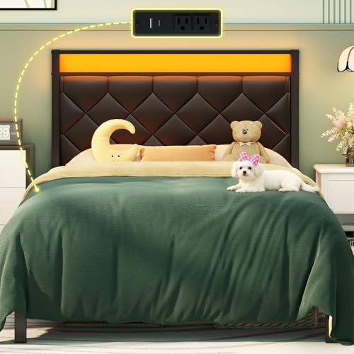 Etditrnp Twin Bed Frame with Charging Station, LED Light and PU Leather Upholstered Headboard, Platform Bed Frame with Under-Bed Storage, Easy Assembly, Noise Free, No Box Spring Needed, Black Etditrnp