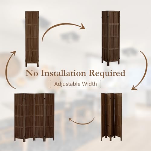 ALeesing 4 Panel Room Divider, 5.6Ft Wood Room Dividers and Folding Privacy Screens, Room Divider Wall Freestanding Room Partitions, Room Dividers Screen for Home Office Bedroom, Dark Brown ALeesing