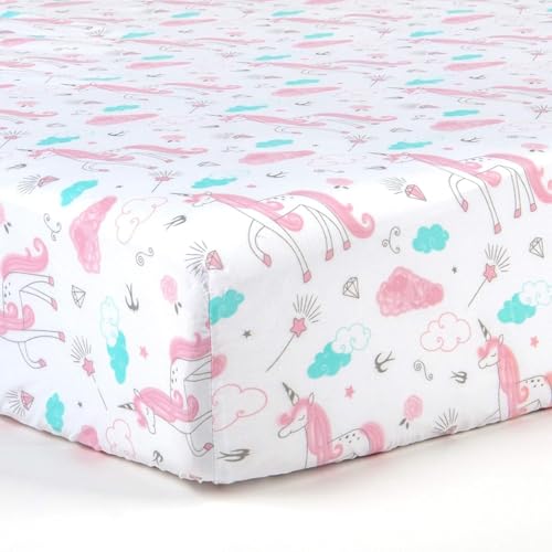 Kids Rule 4-Piece Sketch Unicorn Sheet Set for Girls & Kids - 1 Full Flat Sheet, 1 Full Fitted Sheet & 2 Queen Pillowcases, Soft Brushed Microfiber Polyester Bed Sheet, Smooth & Durable Kids Rule