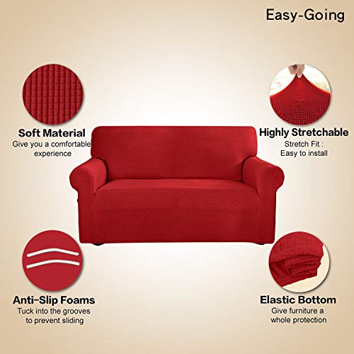 Easy-Going Stretch Sofa Slipcover 1-Piece Sofa Cover Furniture Protector Couch Soft with Elastic Bottom for Kids, Polyester Spandex Jacquard Fabric Small Checks (Sofa, Christmas Red) Easy-Going