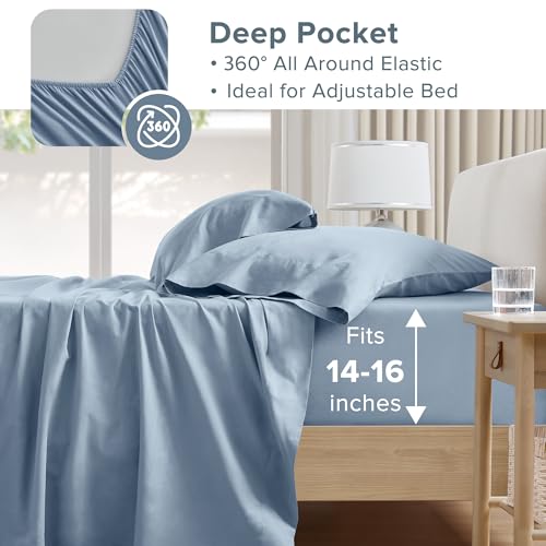 Comfort Spaces 100% Cotton Sheet Set Breathable, Lightweight, Soft with 14" Elastic Pocket Fits up to 16" Mattress, All Season Cozy Bedding, Matching Pillow Case, Full Blue 4 Piece Comfort Spaces