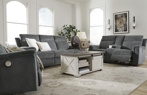 Signature Design by Ashley Barnsana Minimalist Power Reclining Loveseat with Console and USB Charging Ports, Gray Signature Design by Ashley