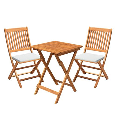 Flamaker Patio Set 3 Piece Acacia Wood Folding Bistro Set Outdoor Square Table and Chairs Balcony Furniture for Porch, Lawn, Backyard (Natural)