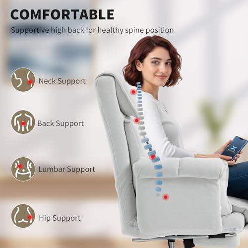 HOMCOM Executive Office Chair Comfy with Foot Rest, Reclining Swivel Computer Desk Chair with High Back, Thick Cushion, Padded Armrest, Adjustable Height, Rolling Wheels, Cream White HOMCOM