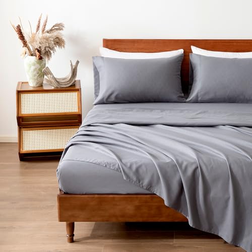 SLEEP ZONE King Size Sheets Set, 4 Piece Hotel Luxury Embossed Bedding Sheets with Fitted Sheet, Flat Sheet & 2 Pillowcases - Deep Pocket (Honeycomb Gray) SLEEP ZONE