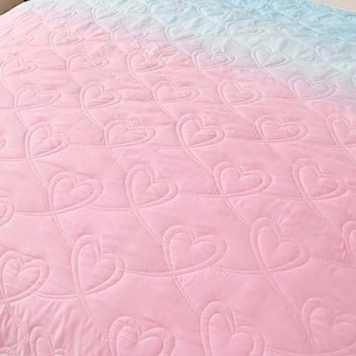 Xruibed Pink Quilt Set Twin Size Ombre Blue Pink Mint Quilt Sets Kids Girls Bedding Set 2PCs Summer Reversible Lightweight Microfiber Bedspread Coverlet Sets for All Season (68''x86'') Xruibed
