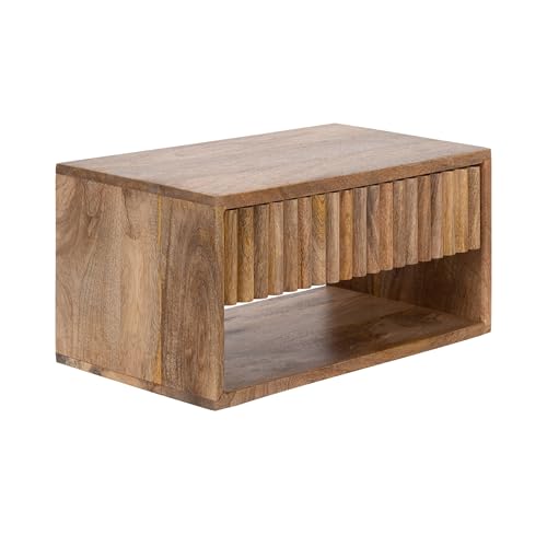 Kate and Laurel Reid Ribbed Wooden Tiered Floating Side Table, 18 x 10 x 9, Natural Wood, Modern Rectangular Mango Wood Floating Nightstand with Drawer for Bedroom Storage or Living Room End Table Kate and Laurel
