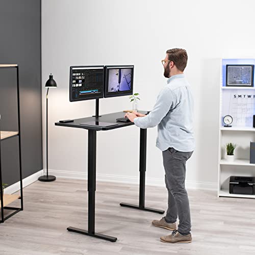 VIVO Manual Height Adjustable 60 x 24 inch Stand Up Desk, Dark Walnut Solid One-Piece Table Top, Black Frame, Standing Workstation with Foldable VIVO