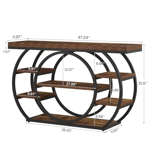Tribesigns 47" Console Table for Living Room, 5-Tier Industrial Entryway Table with Metal Frame, Narrow Sofa Table Behind Couch Accent Tables for Entryway, Hallway, Foyer, Rustic Brown Tribesigns