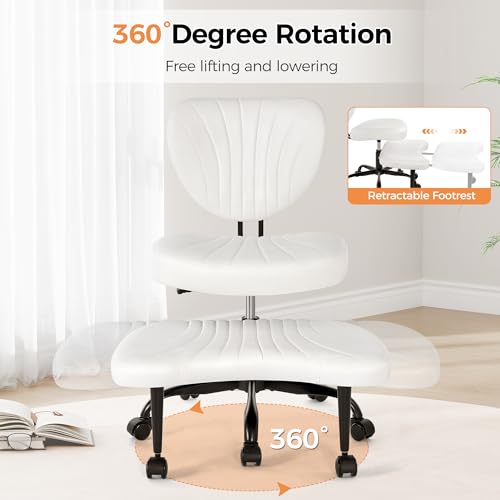 Cross Legged Office Chair, Ergonomic Criss Cross Chair with Wheels, 360° Swivel Height-Adjustable Meditation Chair for Yoga & ADHD, Wide Kneeling Chair with Strong Lumbar Support (White) BPY01W BEWISHOME
