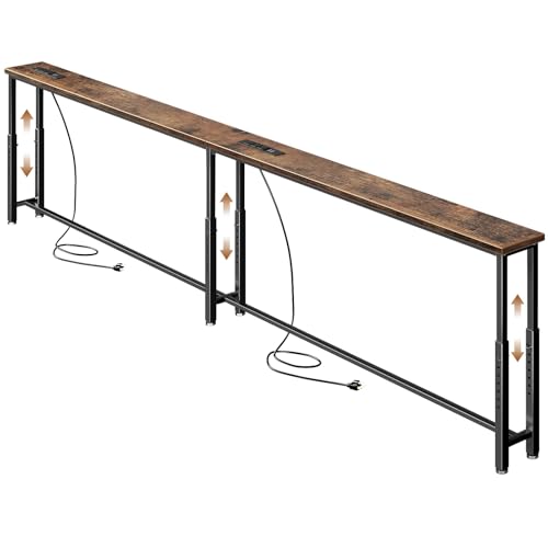 SEFILENCE 102.4’’ Narrow Console Table with 26"–34" Height Adjustable, Behind Couch Table Skinny with 2 Power Outlets and USB Ports, Long Sofa Tables for Living Room and Small Spaces, Rustic Brown SEFILENCE
