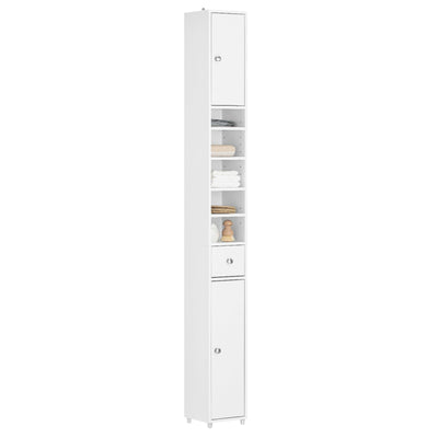 Haotian Bathroom Tall Cabinet with 1 Drawer, 2 Doors and Adjustable Shelves, Slender Extra Storage Cabinet, Anti-Tipping Floor Tall Cabinet Cupboard, White BZR34-W, 7.9"D x 7.9"W x 70.9"H
