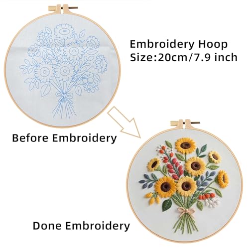 Herdiese Embroidery Kit for Beginners with Flower Pattern – Stamped Cross Stitch Kit Including Fabric, Hoop, Threads, Needles & Instructions – Complete DIY Hand Sewing Craft Set