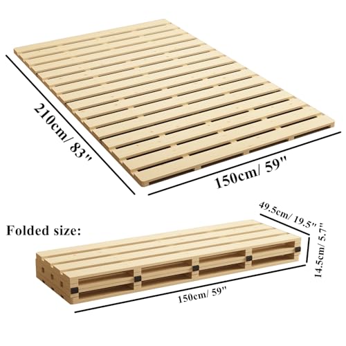 LOBOTOU Queen Size Foldable Wood Bed Slats, Breathable Wooden Mattress Support Base, Japanese Tatami Floor Bed Frame for Guest Bedroom, Easy to Store (Queen (U.S. Standard)) LOBOTOU