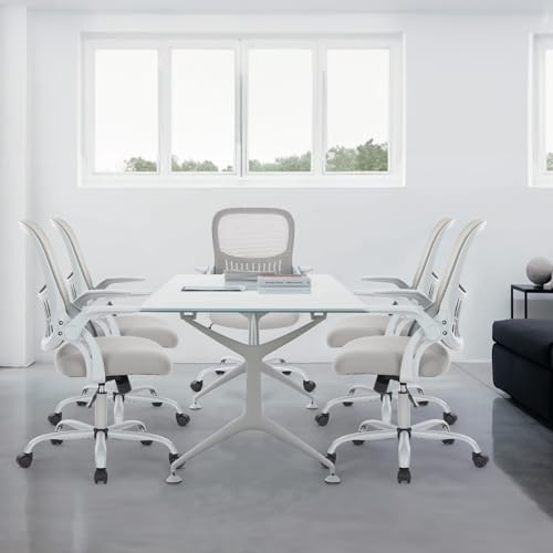 Sweetcrispy Home Office Managerial Executive Chair, Ergonomic Mesh Adjustable Swivel Mid-Back Chair with, Flip-up Arms, Comfortable Lumbar Support, Comfy Arms for Bedroom,Study,Student, Grey Sweetcrispy