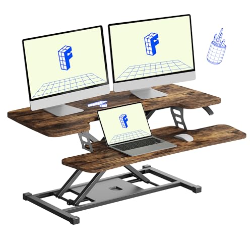 FLXISPOT 36" Standing Desk Converter, Quick Sit Stand up Desktop Riser Height Adjustable Monitor and Laptop Workstation with Keyboard Tray, Rustic Color FLEXISPOT