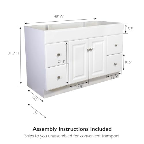 Design House Wyndham 48 Inch Bathroom Vanity, Ready to Assemble, Solid Wood, White, 597278 Design House