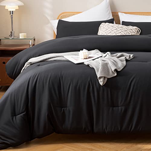 ROSGONIA Black Comforter Set Queen, 3pcs(1 Boho Black Comforter & 2 Pillowcases) All Season Bedding Lightweight Bedspread Blanket Quilt Bed Set ROSGONIA