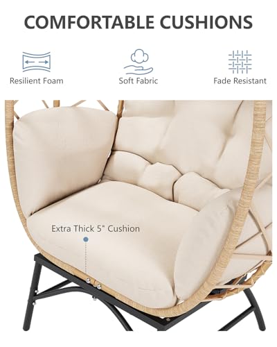SWITTE Wicker Egg Chair Outdoor, Oversized Patio Lounge Chairs with Cushion for Indoor Living Room, Bedroom, Outside Backyard Balcony-Beige SWITTE