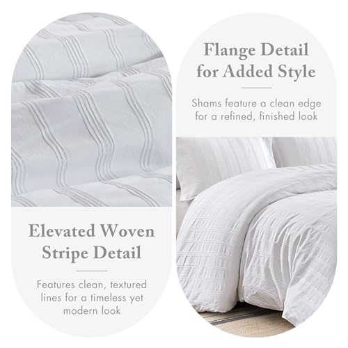 Madison Park Essentials Striped Duvet Cover Set Twin/Twin XL, Modern Minimalist Bedding Set with Premium Jacquard Stripe, 2 Pieces Duvet Cover Reversible with Zipper Closure & Corner Ties,White Madison Park Essentials
