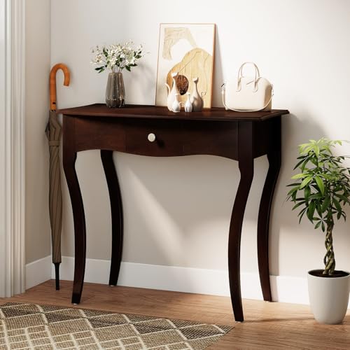 Giantex Wooden Console Table, Chic Accent Entryway Table with Storage Drawers, Solid Rubber Wood Legs and Metal Guide Rails, Vintage Sofa Tables for Living Room, Foyer, Bedroom and Entrance Giantex