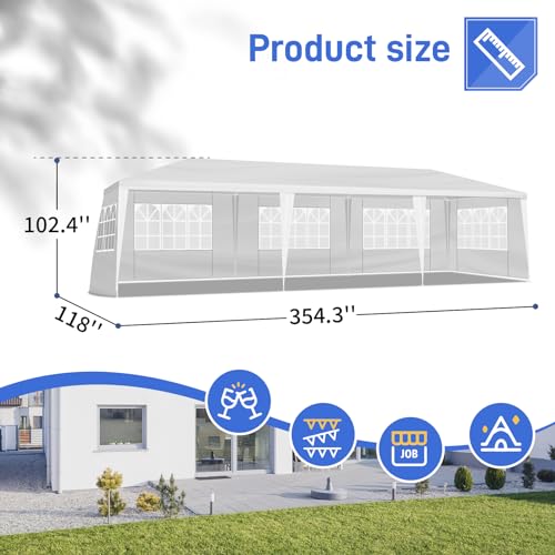 10x30 FT Party Tent, Outdoor Wedding Tents for Parties, Canopy Event Tent with 7 Removable Sidewalls, Waterproof Gazebo Shelter for Birthday Parties, Weddings, BBQs & Events (10X30FT-7Sides White) YYANDC