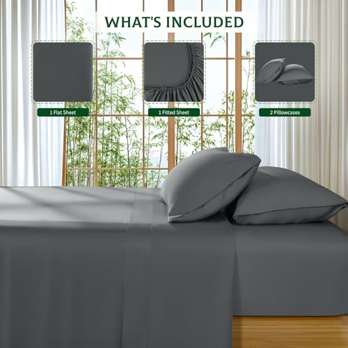 SONORO KATE 100% Viscose Derived from Bamboo_, Extra Deep Pocket up to 18"-24",Ultra Soft & Cooling Sheets for Hot Sleepers, Hotel Luxury Silky Bed Sheets (Dark Grey,King) SONORO KATE