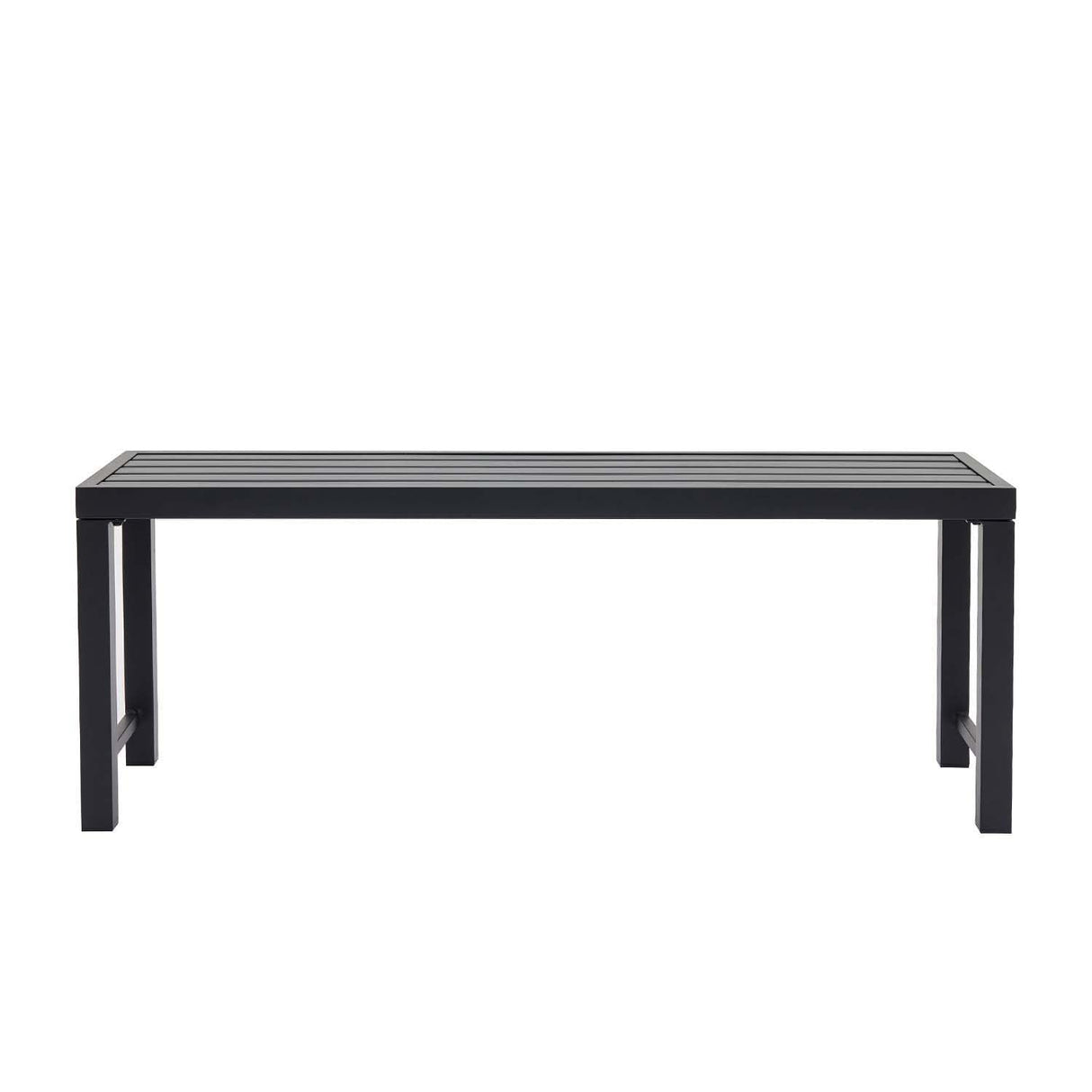 Hanamako Outdoor Metal Backless Bench Weatherproof Patio Bench with Slatted Seat, All-Weather Garden Bench for Porch, Patio, Lawn and Backyard, Black Hanamako