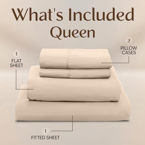 Utopia Bedding Queen Size Sheet Set – 4 Piece Bed Sheets, Soft and Breathable Microfiber, Includes 1 Fitted Sheet, 1 Flat Sheet and 2 Pillowcases – Oeko Tex (Beige) Utopia Bedding